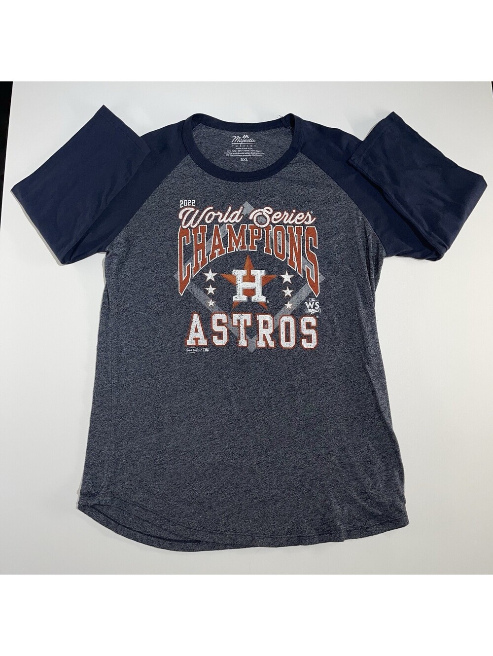 Majestic 3XL Houston Astros 2022 World Series Champions Shirt Blue Raglan Tee